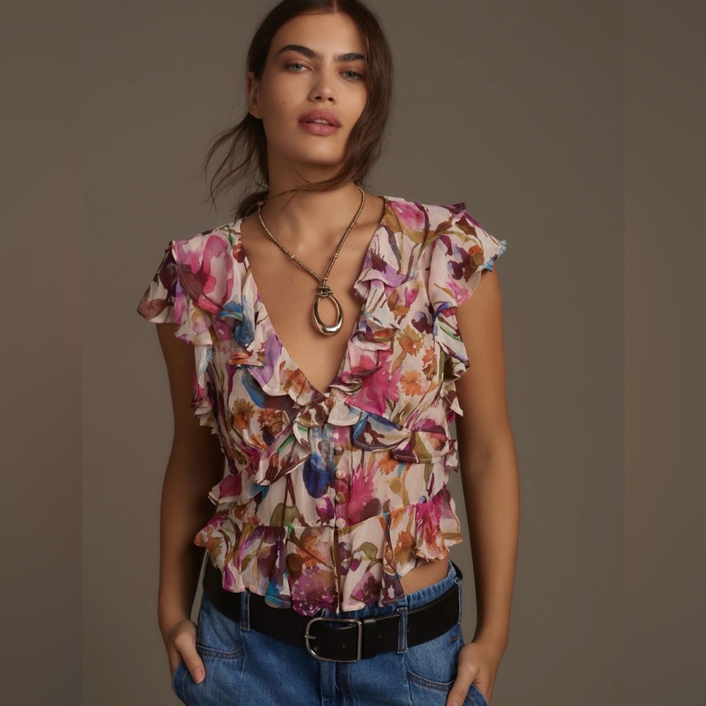 Anthropologie Flutter Sleeve Blouse